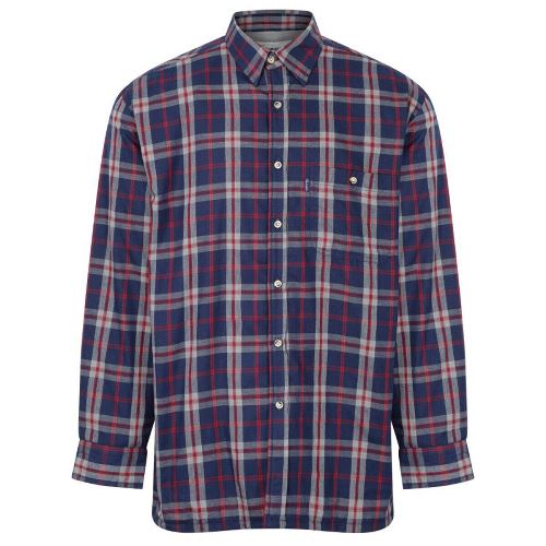 Champion men's fleece-lined check shirt, front view showing classic plaid pattern and button-down style.
