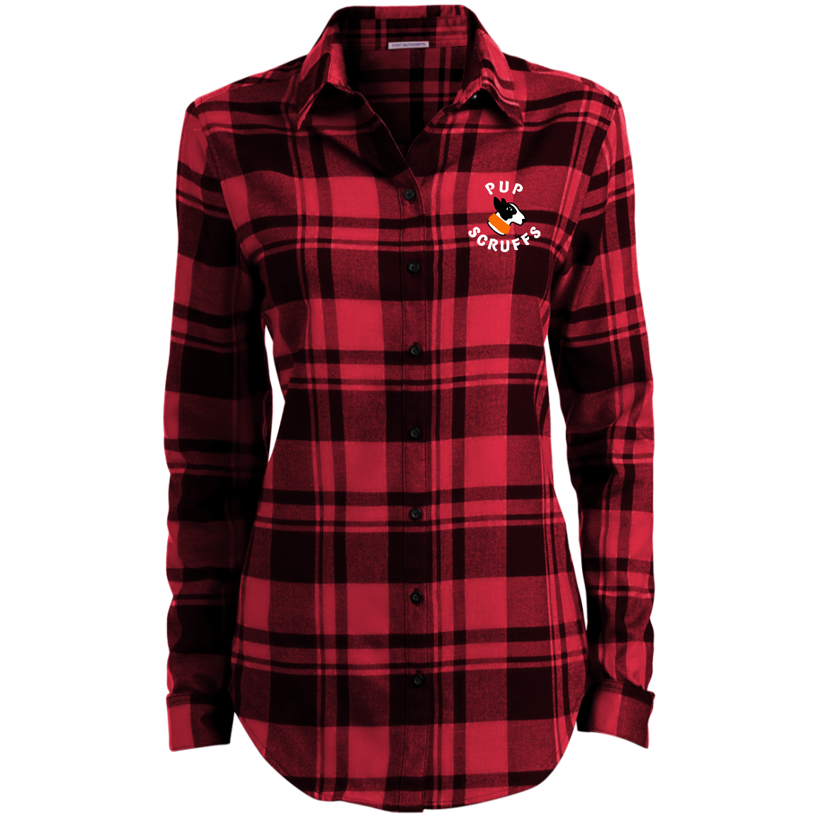 Ladies' Plaid Flannel Tunic Pup Scruffs Logo