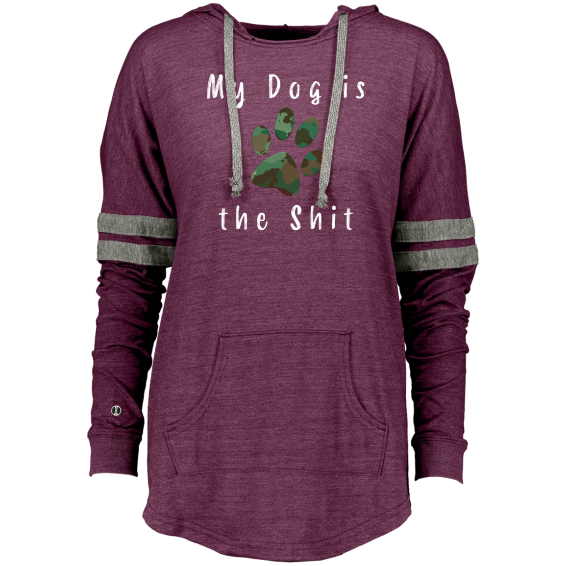Women’s hooded sweatshirt by CustomCat featuring humorous "My Dog is the Shit" print, casual and comfortable pullover.