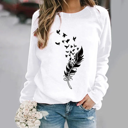 Women's printed long sleeve sweatshirt by Jelieora Venture featuring colorful floral patterns and a comfortable fit.
