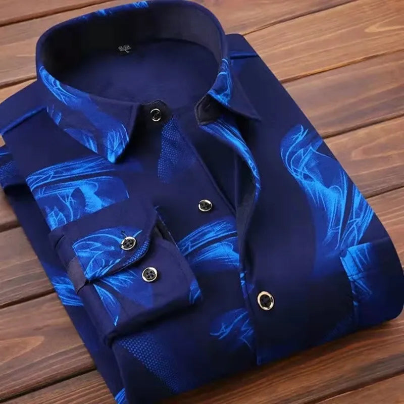 Men's slim fit striped long sleeve shirt by Jelieora Venture, featuring a classic design and button-up front.