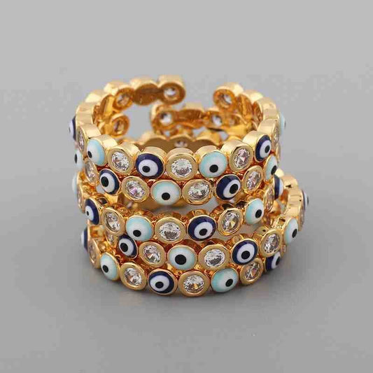 Turkish Evil Eye Open Ring | 18K Gold Plated Adjustable Ring for Women & Men