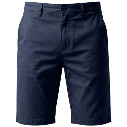 Navy men's cotton chino shorts from Ek Wholesale, casual fit with front pockets and belt loops, perfect for summer wear.
