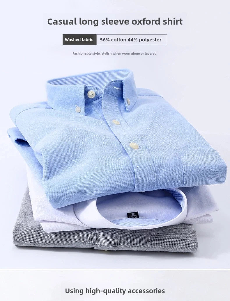 Men's slim fit Oxford shirt by Jelieora Venture, featuring a classic collar, button-down front, and tailored fit in light blue fabric.
