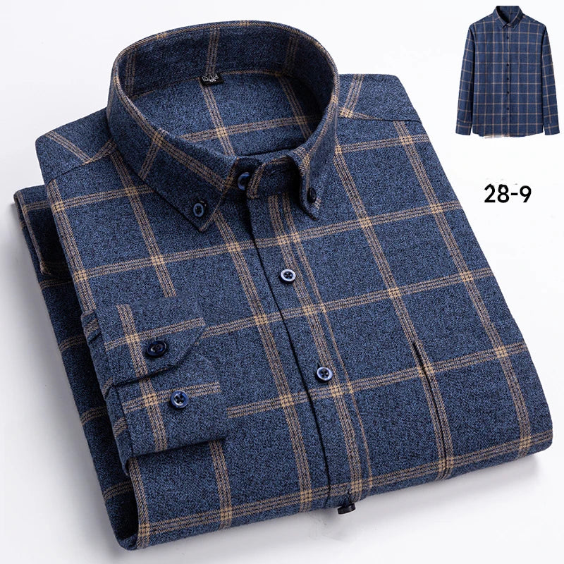 Men's 100% cotton herringbone plaid shirt by Jelieora Venture in various sizes, featuring a classic button-up design and plaid pattern.