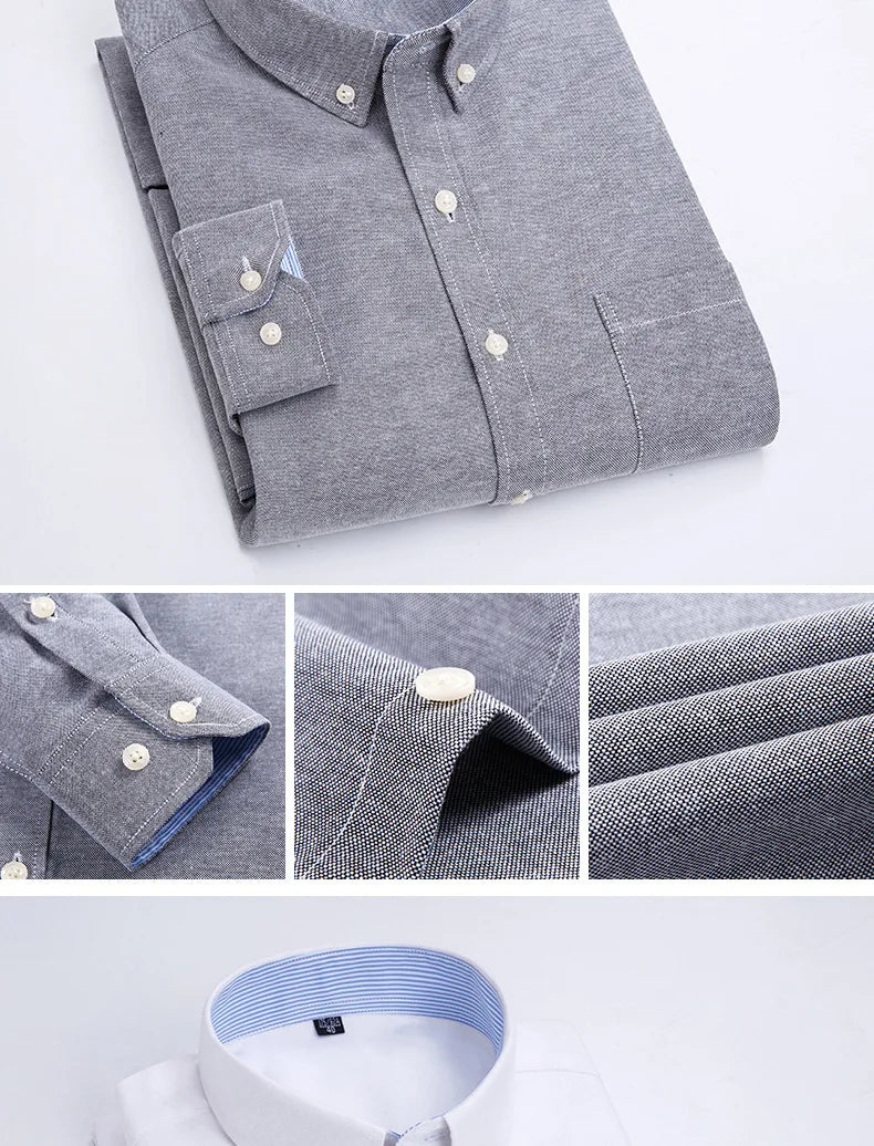 Men's slim fit Oxford shirt by Jelieora Venture, shown in classic blue with button-down collar and tailored fit.