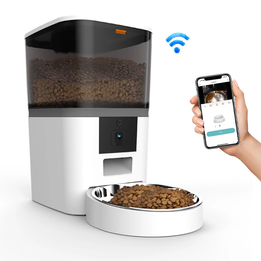 Jelieora Venture 4L automatic pet feeder with HD camera, suitable for cats and dogs, featuring remote feeding and dual pet access.