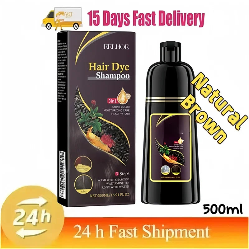 Jelieora Venture 3-in-1 darkening hair colour shampoo for hair and scalp care, with a sleek bottle and rich dark formula.