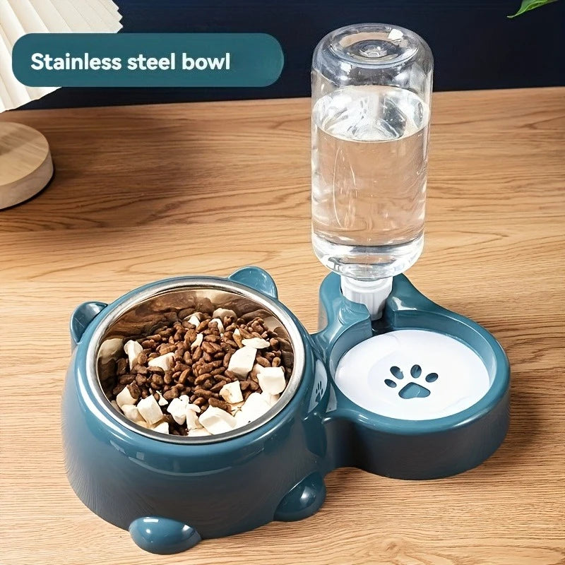Jelieora Venture automatic pet feeder and water dispenser for cats and dogs with slanted mouth, no batteries or power needed.