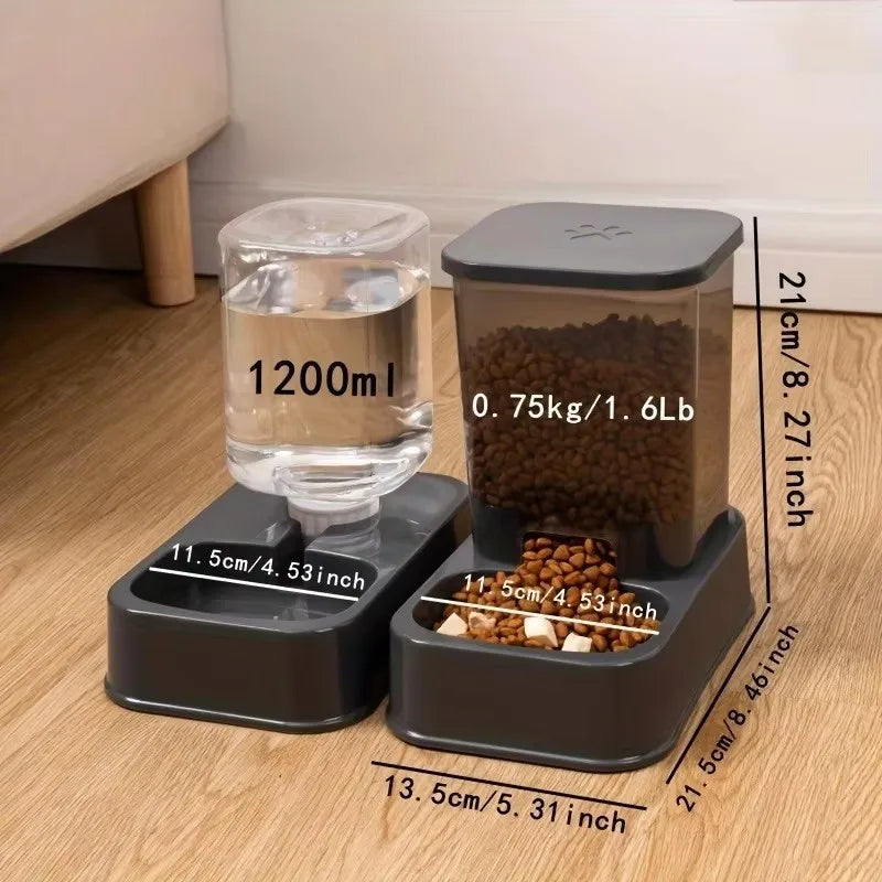 Automatic pet feeder with water bowl for cats and dogs, Jelieora Venture, portion-controlled and battery-free pet feeding accessory
