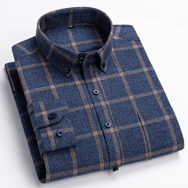 Men's cotton herringbone plaid shirt by Jelieora Venture, featuring classic pattern and button-up design in various sizes.