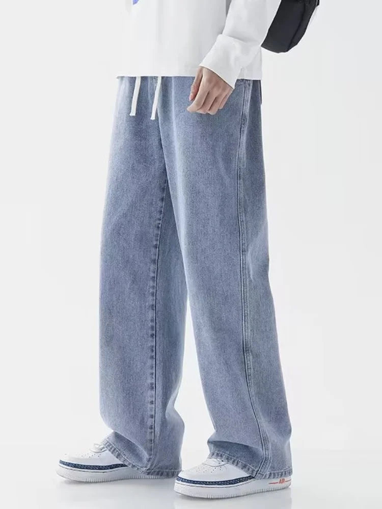 Men's Jelieora Venture Korean straight leg wide-leg jeans, displayed with a relaxed fit and classic denim style.