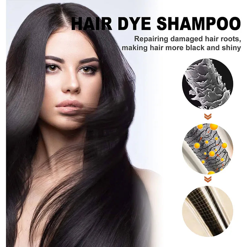 Jelieora Venture 3-in-1 darkening hair colour shampoo for hair and scalp care with natural ingredients, shown in a sleek bottle.