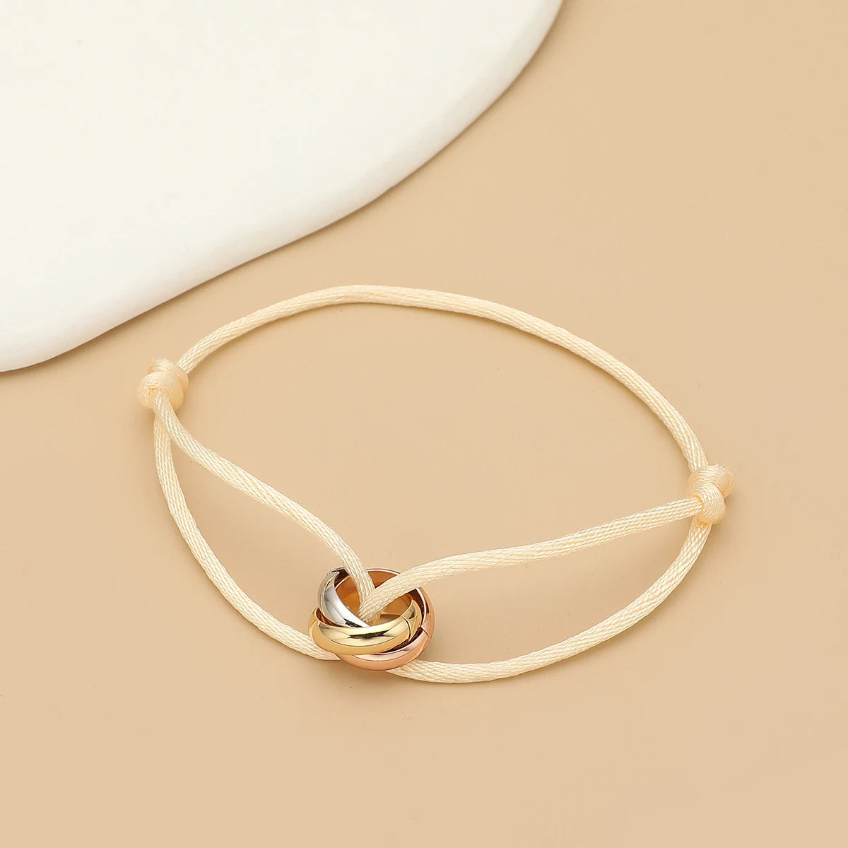 Unisex Jelieora Venture fashion bracelet with three metal round circles, adjustable rope design, suitable for men and women jewelry