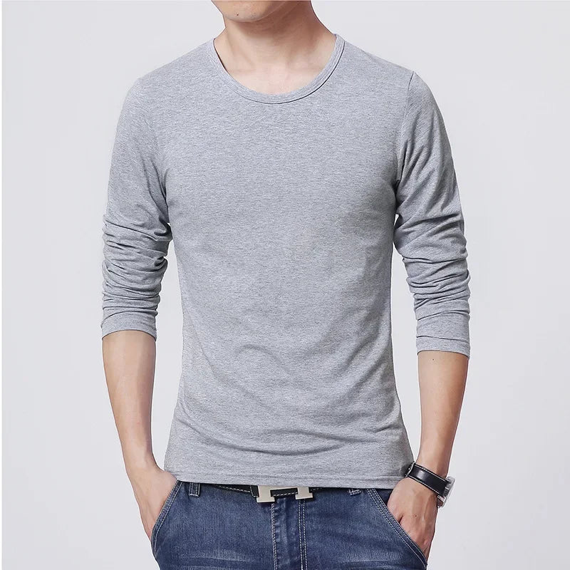 Men's long sleeve slim fit T-shirt by Jelieora Venture, shown in dark color with a crew neckline and fitted design.