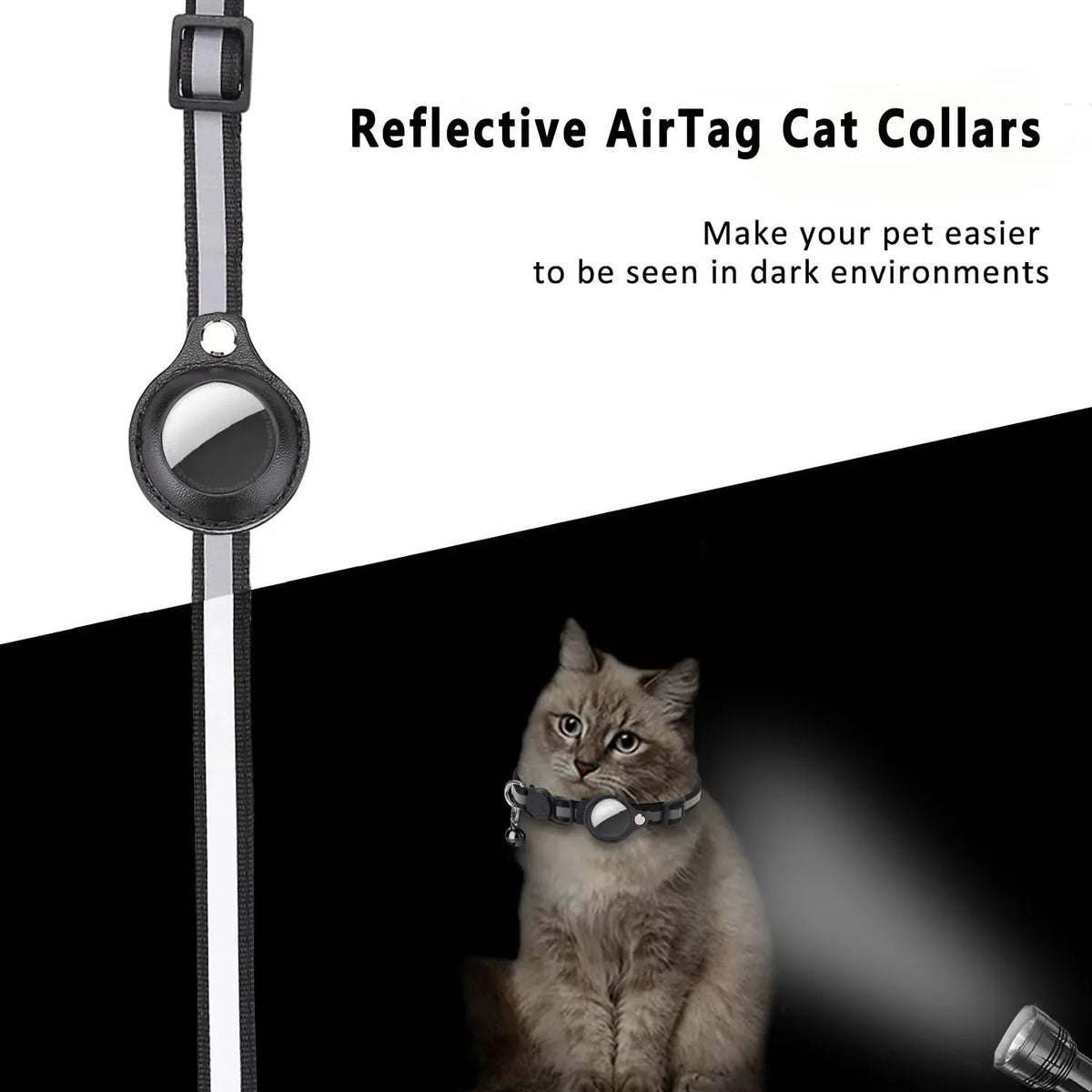 Jelieora Venture reflective nylon cat collar with bell, breakaway safety buckle, GPS tracker holder for kittens and small pets.