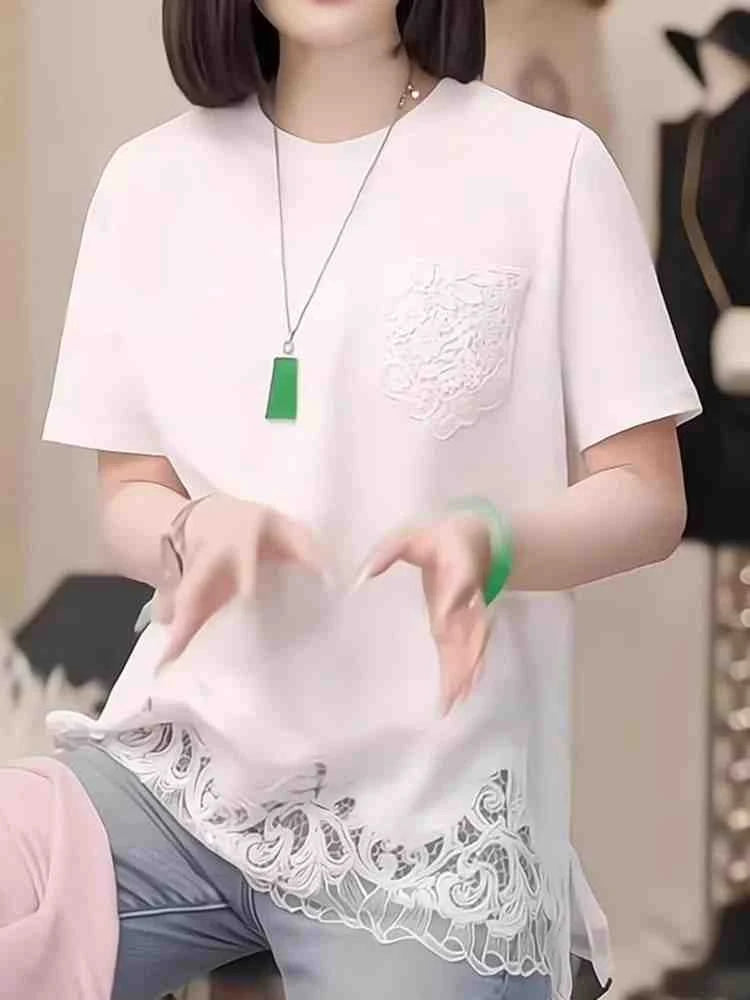 women's lace hollow short sleeve top