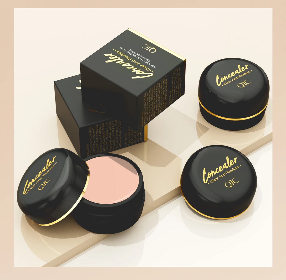 Jelieora Venture full coverage makeup concealer and contour cream in a compact jar with shades for highlighting and contouring.