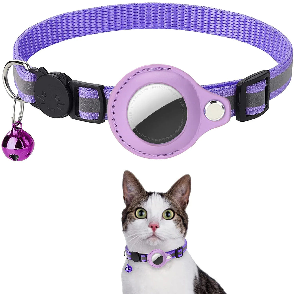 Jelieora Venture cat AirTag collar with adjustable strap and safety buckle, designed for pet tracking and security.