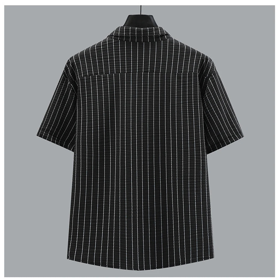 Men's plus size stripe shirt and shorts summer co-ord set by Jelieora Venture, size 4XL–11XL, featuring stylish striped design.