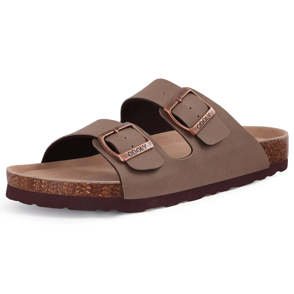 Women's cork sole suede mule clogs with adjustable buckle by Jelieora Venture, showcasing stylish comfort and casual footwear design.