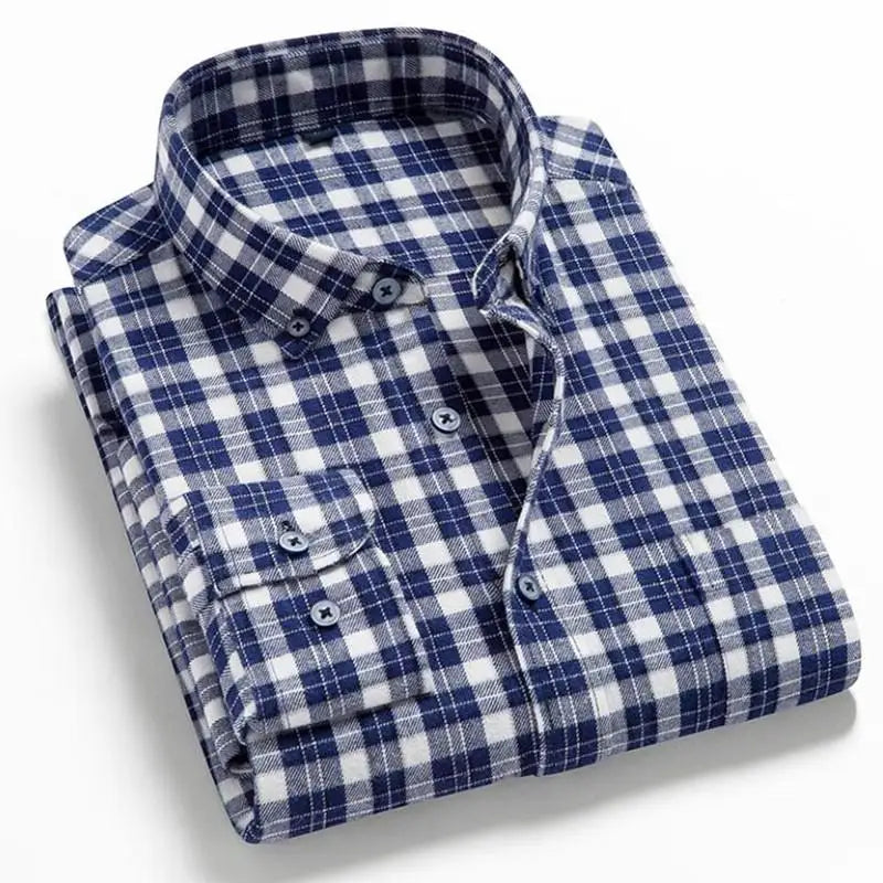 Men's 100% cotton flannel plaid shirt by Jelieora Venture, featuring a classic red and black checkered pattern, long sleeves, and collar.