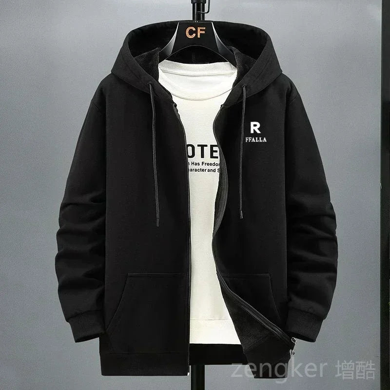 Men's plus size hooded zip sweatshirt by Jelieora Venture, featuring a front zipper and comfortable hoodie design.