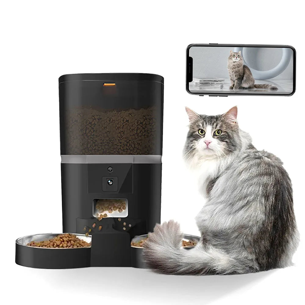 Jelieora Venture 4L automatic pet feeder with HD camera, suitable for cats and dogs, with remote feeding and dual pet capacity.