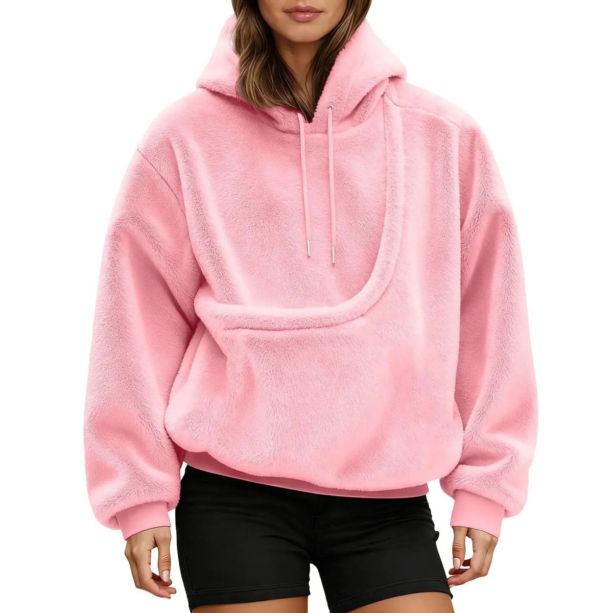 Unisex Pet Carrier Hoodie by Jelieora Venture featuring a cozy design with a front pocket for carrying small pets.