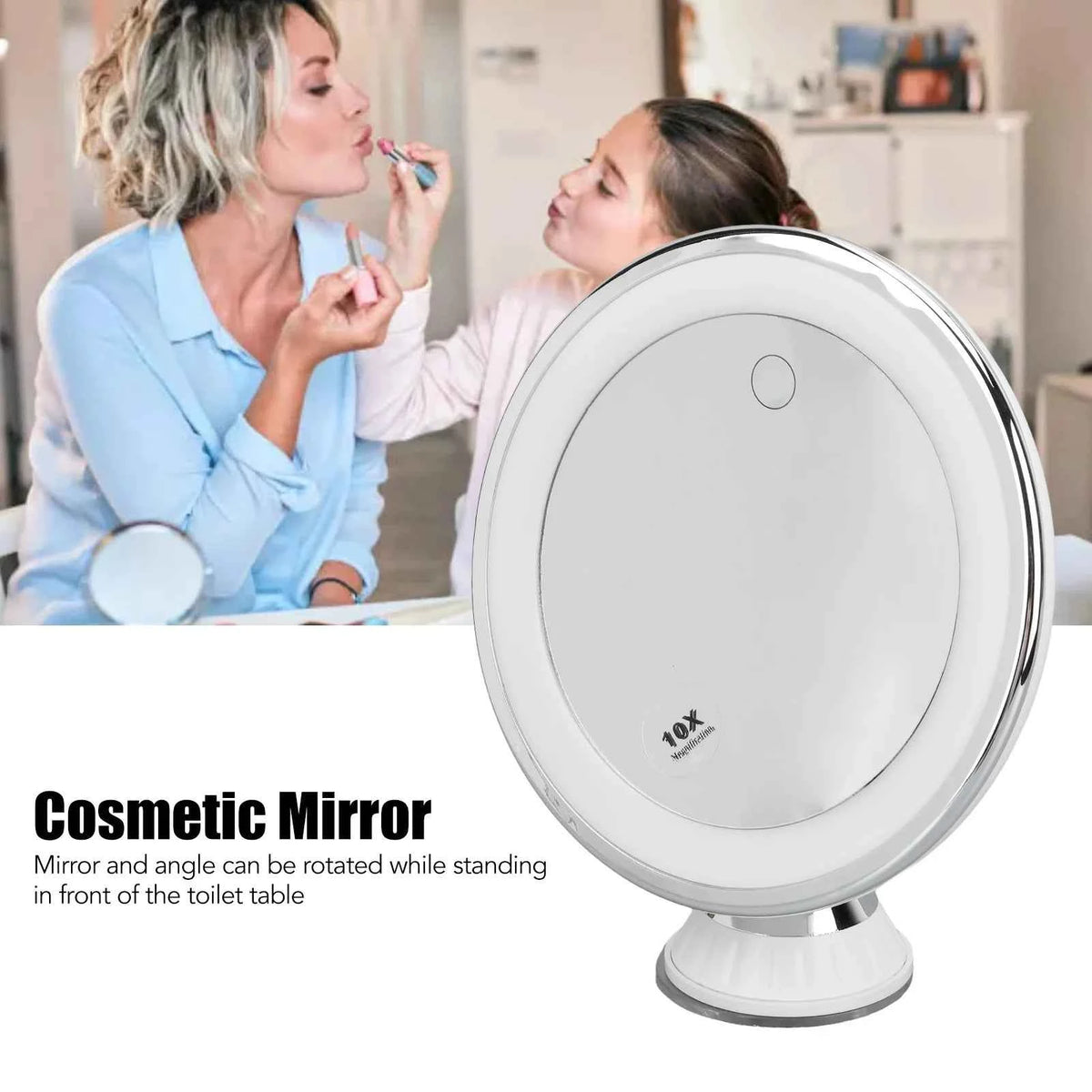 10x Magnifying Makeup Mirror with LED Lights & Suction Cup