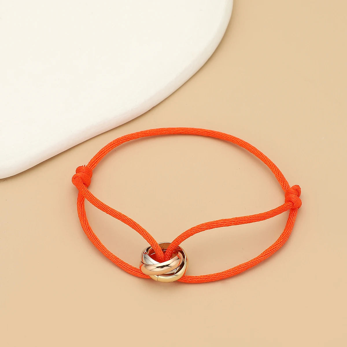 Simple fashion unisex bracelet with three metal round circles, adjustable men's rope jewelry by Jelieora Venture