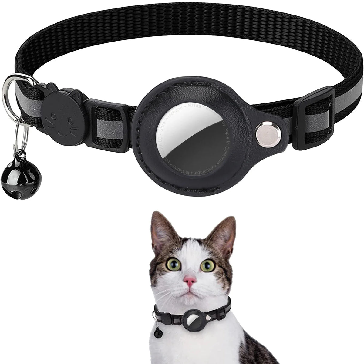 Jelieora Venture cat Airtag collar with adjustable strap and safety buckle, designed for pet tracking and security.