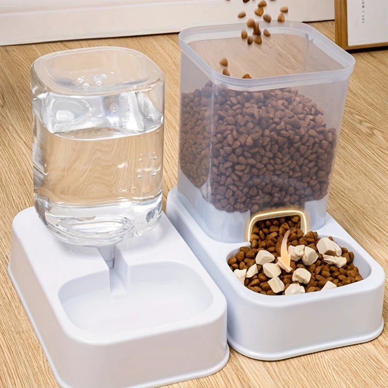 Automatic pet feeder and drinker set for cats and dogs by Jelieora Venture, featuring smart portion control and no battery needed.
