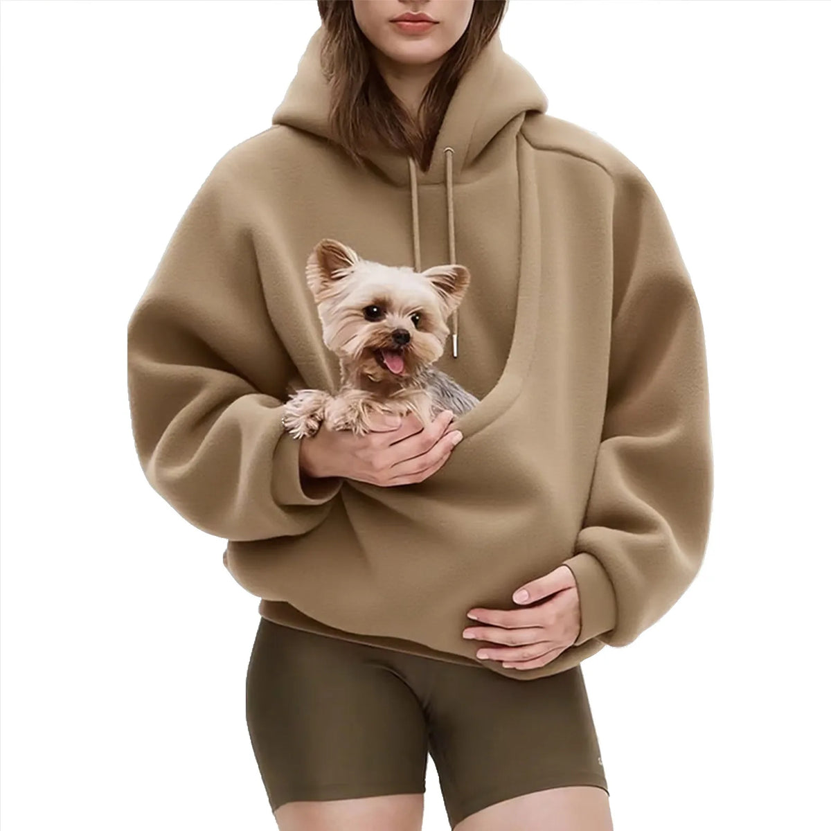 Unisex Pet Carrier Hoodie by Jelieora Venture featuring a comfortable, stylish hoodie with built-in pet carrier for easy pet transport.