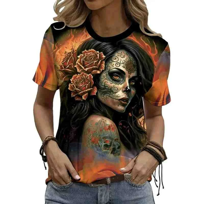women's skeleton floral print t-shirt