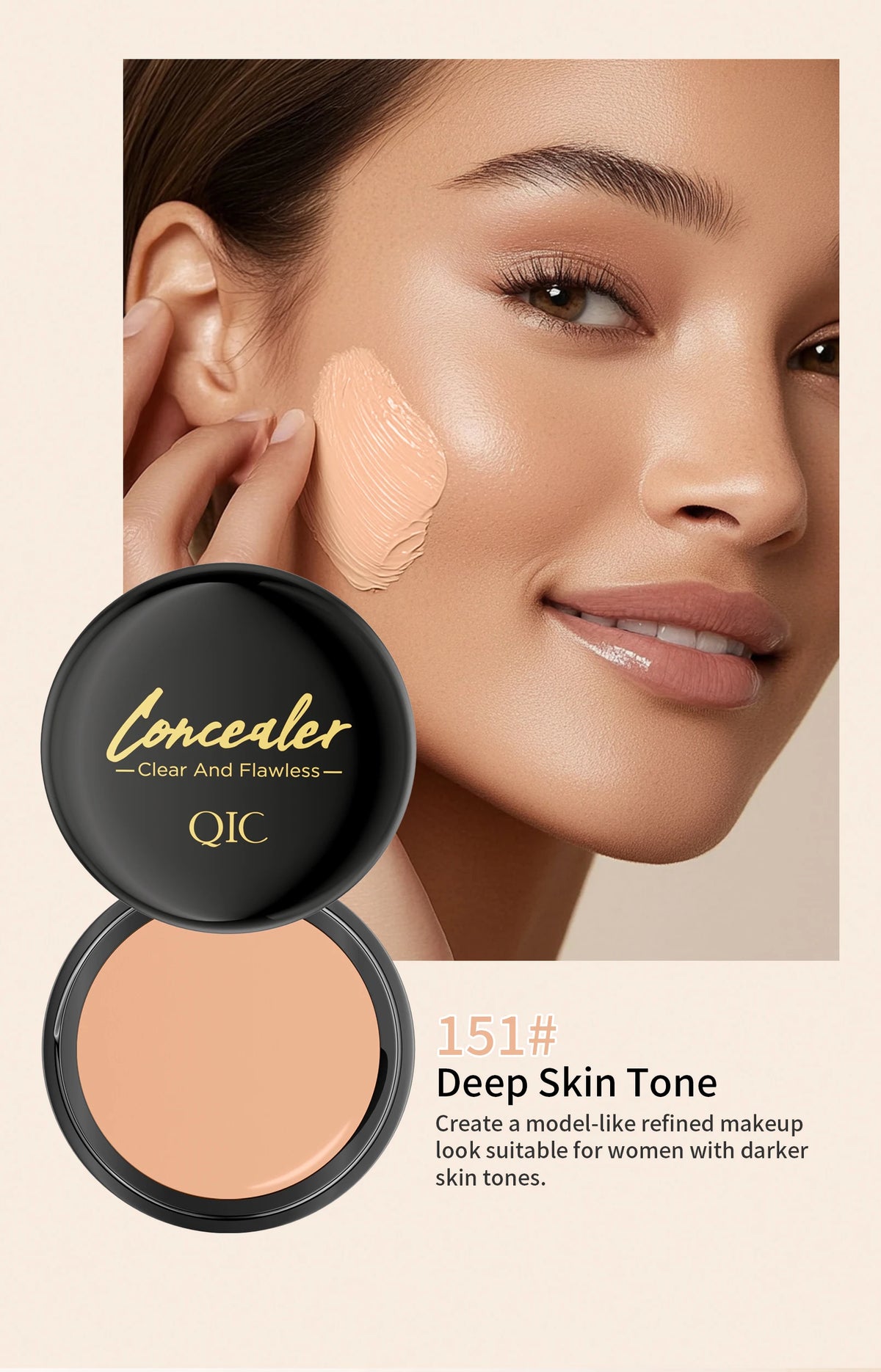 Jelieora Venture full coverage concealer and contour cream in a sleek makeup compact with a mirror and applicator brush.