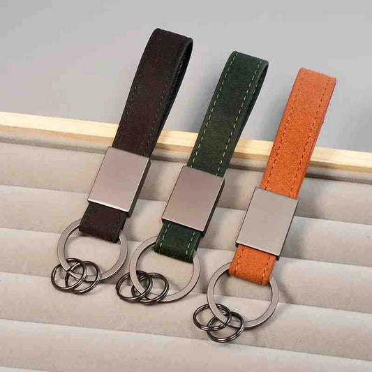 Luxury Cowhide Leather Keychain | Vintage Car Key Ring & Bag Charm for Men