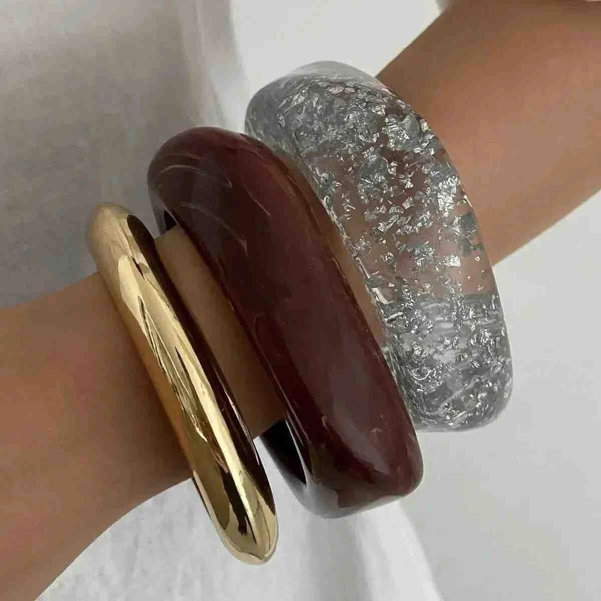 Boho Resin Geometric Bracelet | Funky Punk Irregular Wide Bangle for Women