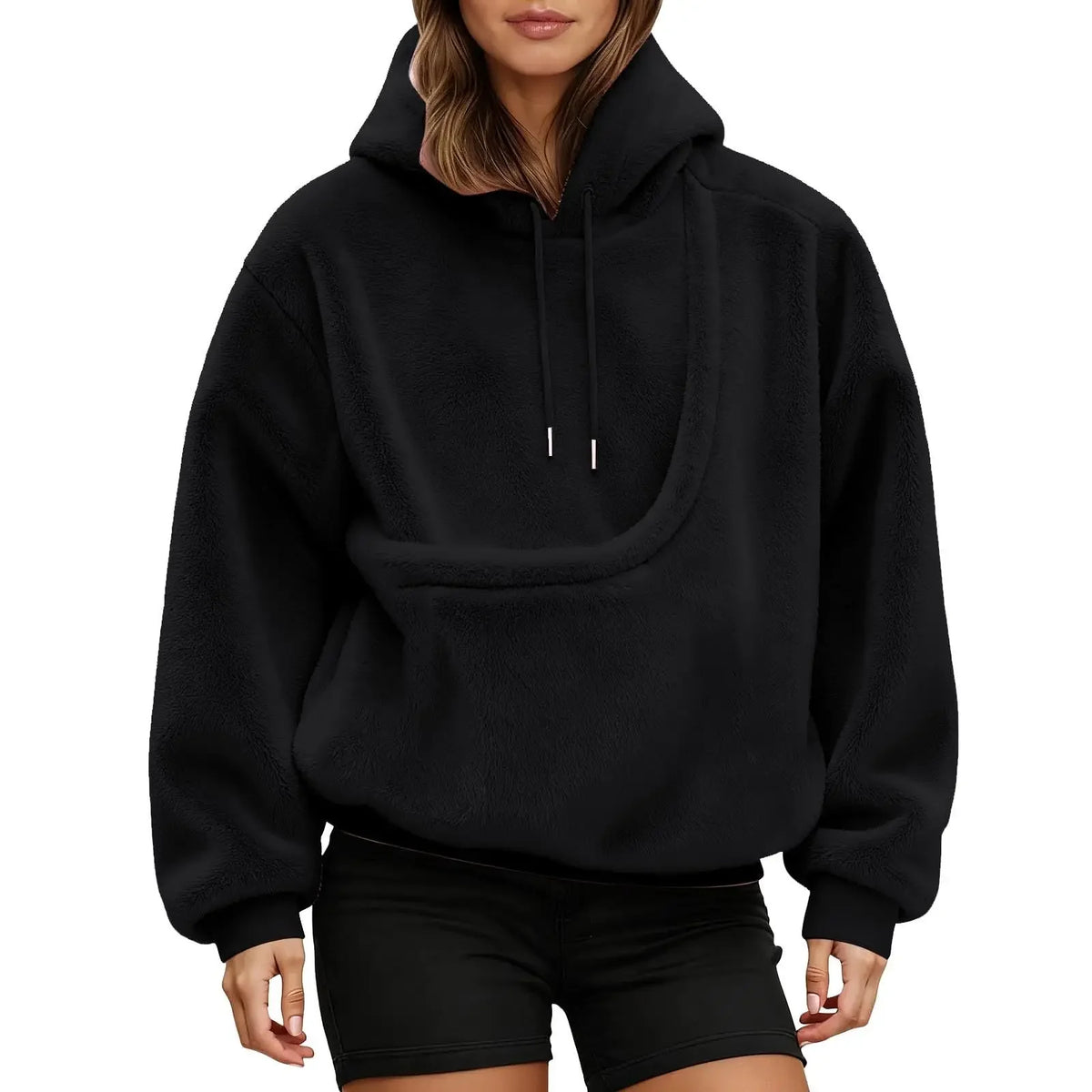 Unisex Pet Carrier Hoodie by Jelieora Venture, showcasing a cozy hoodie with a built-in pet carrier pocket for comfortable pet travel.