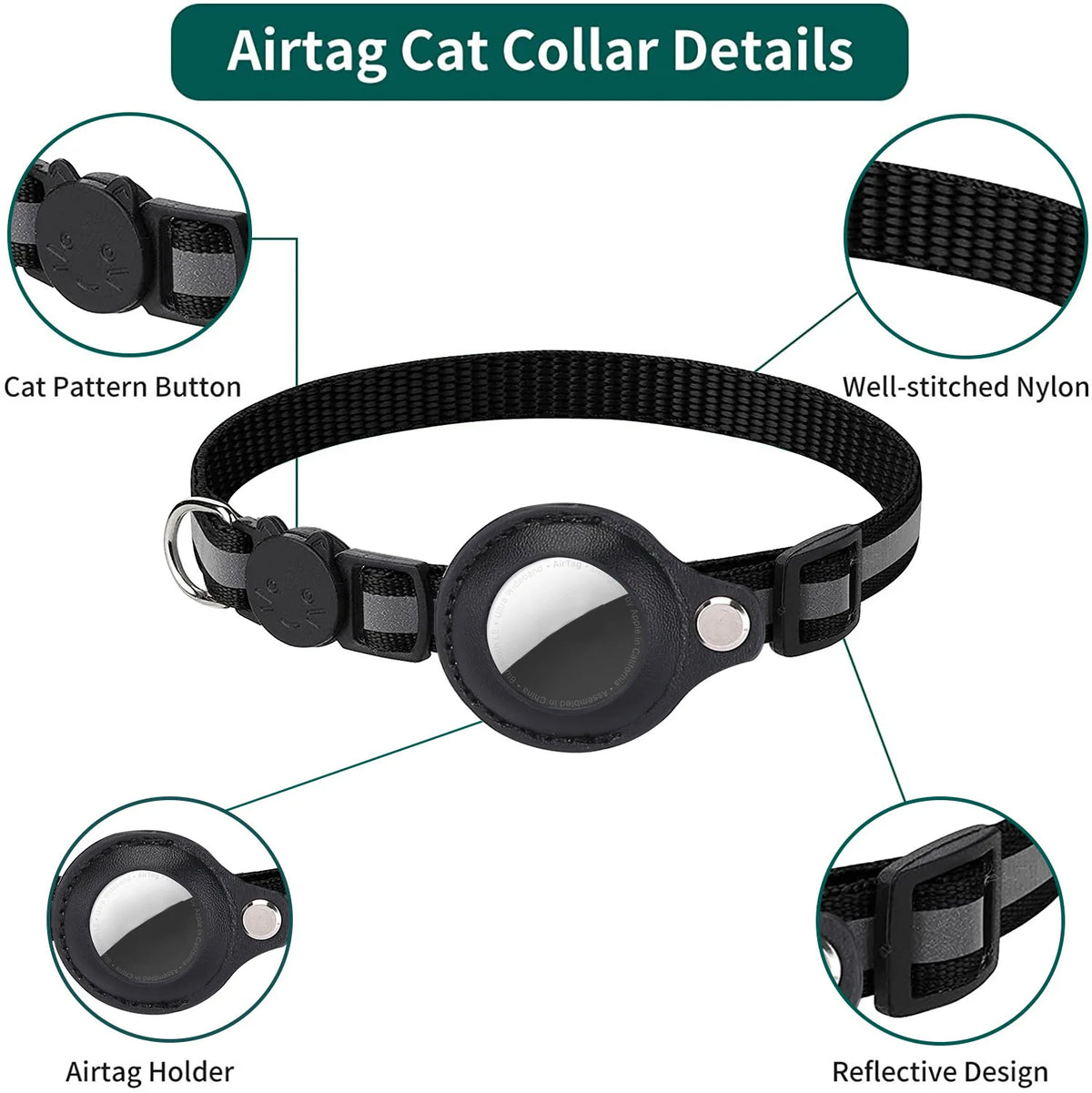 Jelieora Venture cat airtag collar with adjustable strap and safety breakaway for pets, in vibrant colors.