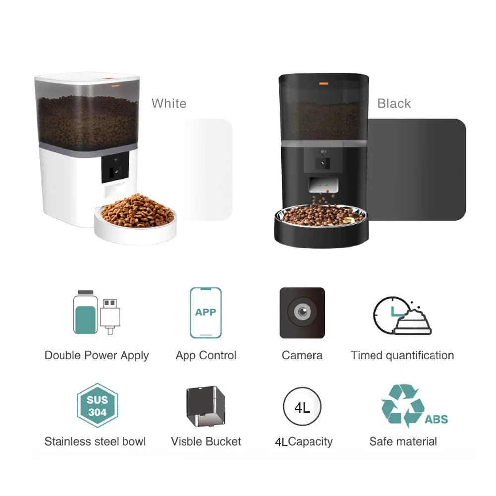 Jelieora Venture 4L automatic pet feeder with HD camera for cats and dogs, remote feeding, suitable for two pets.
