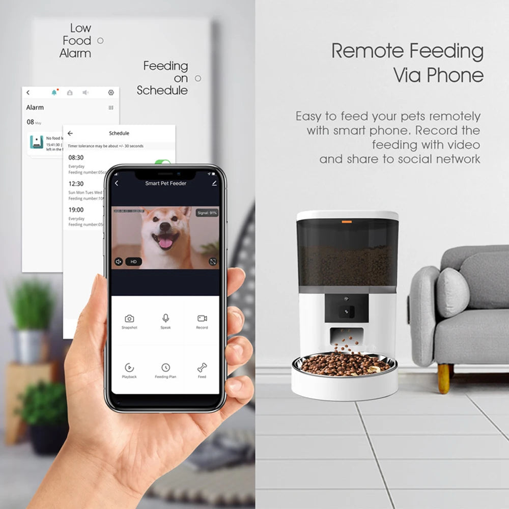 Jelieora Venture 4L automatic pet feeder with HD camera, food dispenser for cats and dogs, featuring remote feeding capabilities.