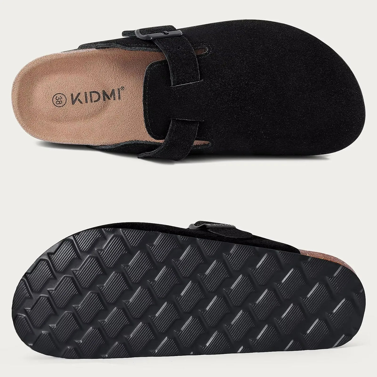 Women's suede cork footbed mule clogs by Jelieora Venture, featuring a stylish slip-on design and comfortable footwear style.