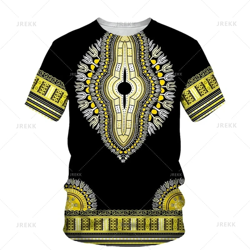 Men's African print T-shirt by Jelieora Venture featuring vibrant traditional patterns and a comfortable fit.