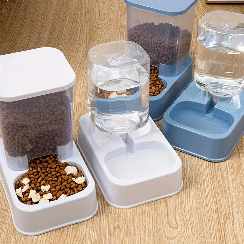 Automatic pet feeder with water bowl for cats and dogs, battery-free, portion-controlled, Jelieora Venture pet accessory.