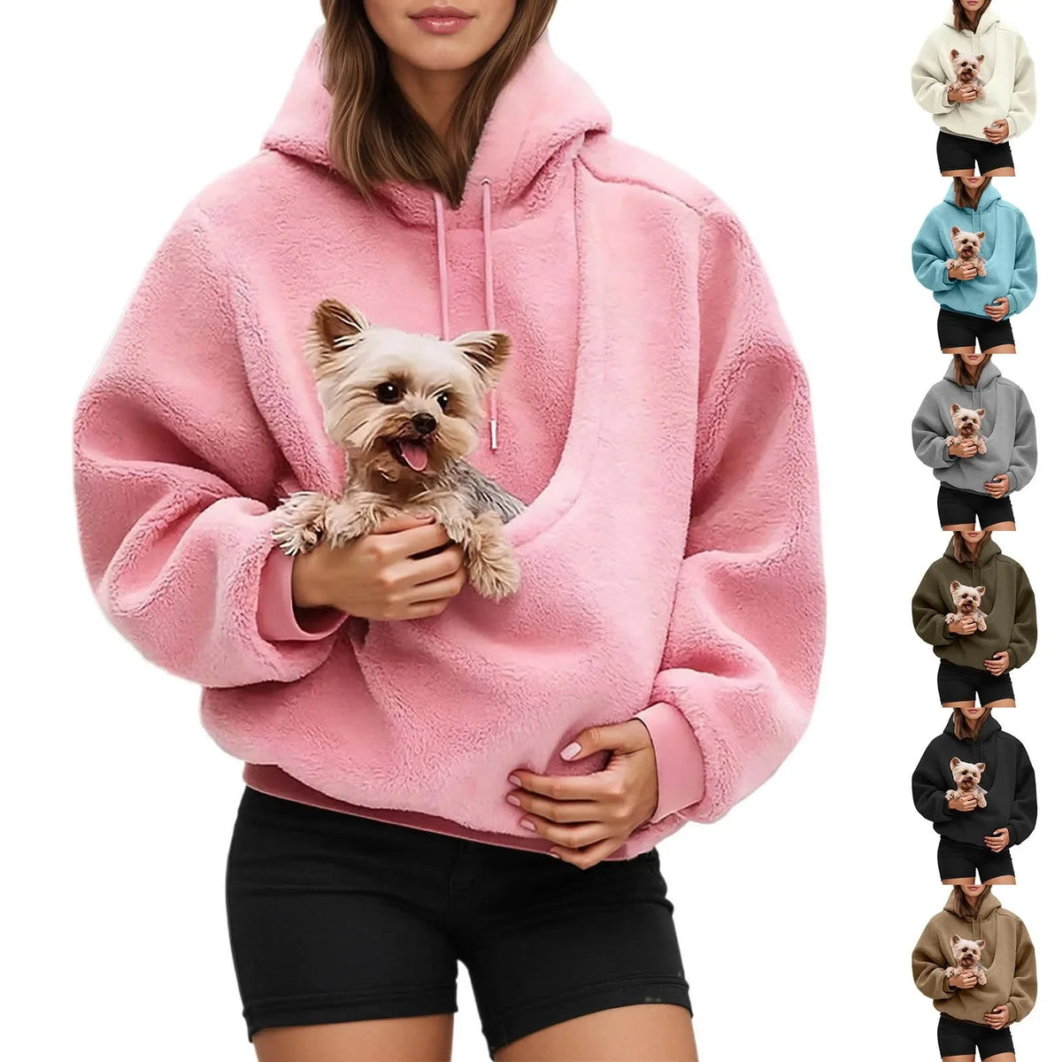 Unisex Pet Carrier Hoodie by Jelieora Venture showing a cozy hoodie with built-in pet carrier pocket for small pets.
