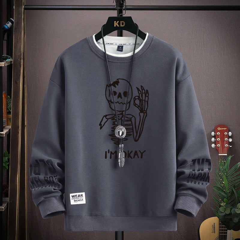 Men's Jelieora Venture bear print sweatshirt in gray, featuring a front bear graphic and cozy fleece material.