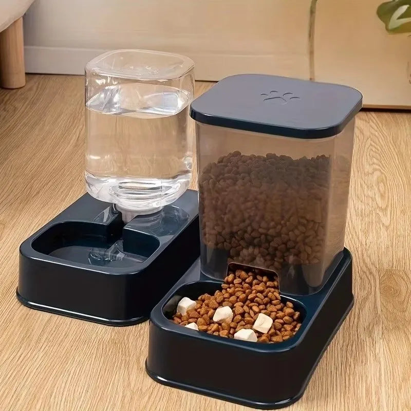 Automatic pet feeder with water bowl for cats and dogs, portion-controlled, battery-free operation by Jelieora Venture.
