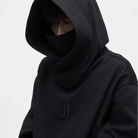 Men's turtleneck hoodie by Jelieora Venture featuring a sleek design and comfortable fit, shown in a close-up view.