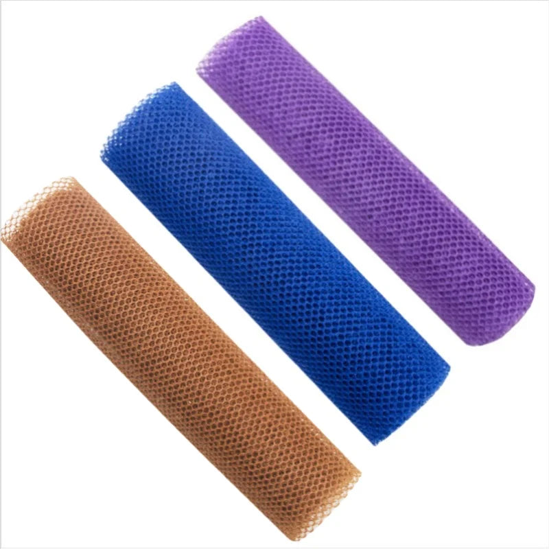 African net bath sponge with double-sided loofah for exfoliating and smoothing skin during shower or bath.